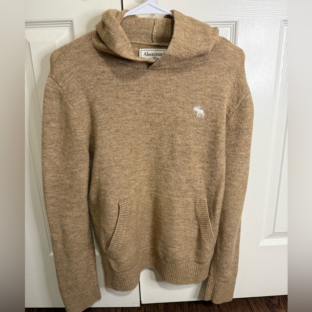 Abercrombie & Fitch Knit‎ Men's Hoodie Sweater Neutral Tan Pullover Size M